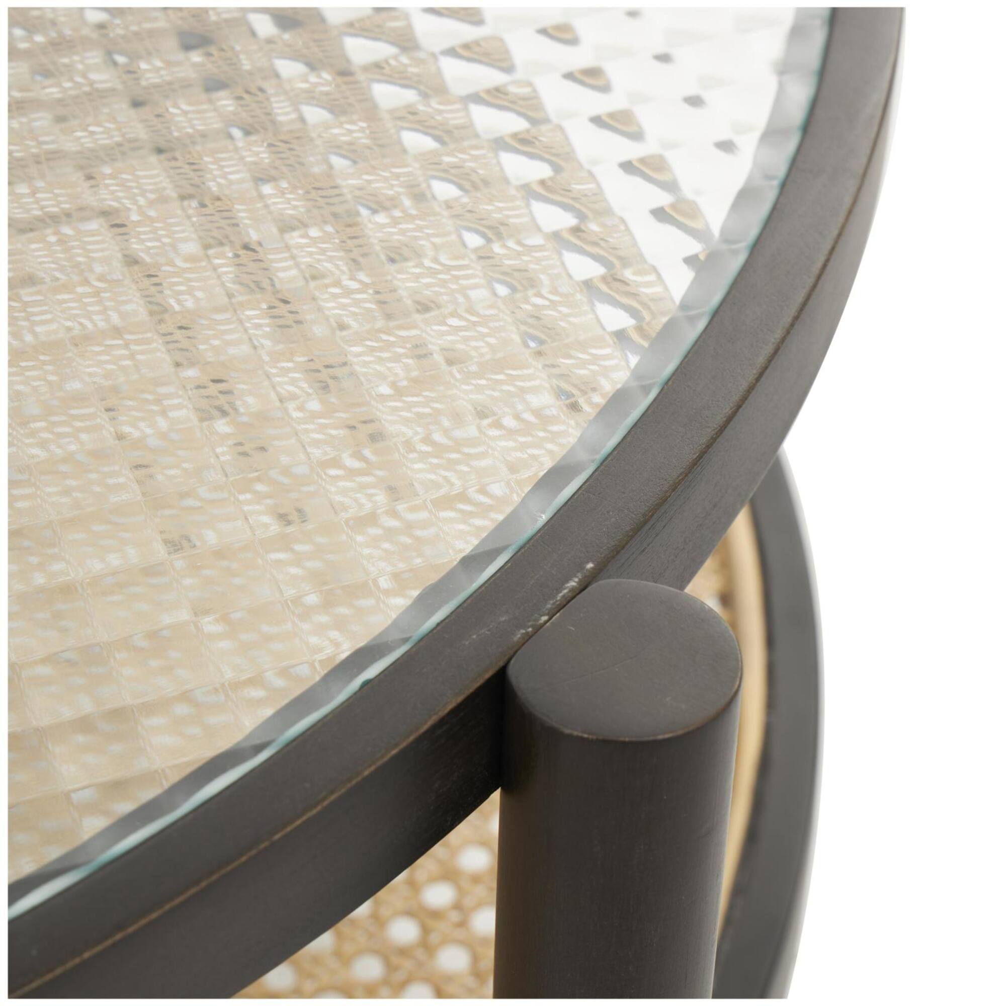 34" Brown Rattan Coffee Table with Pressed Tempered Glass Top